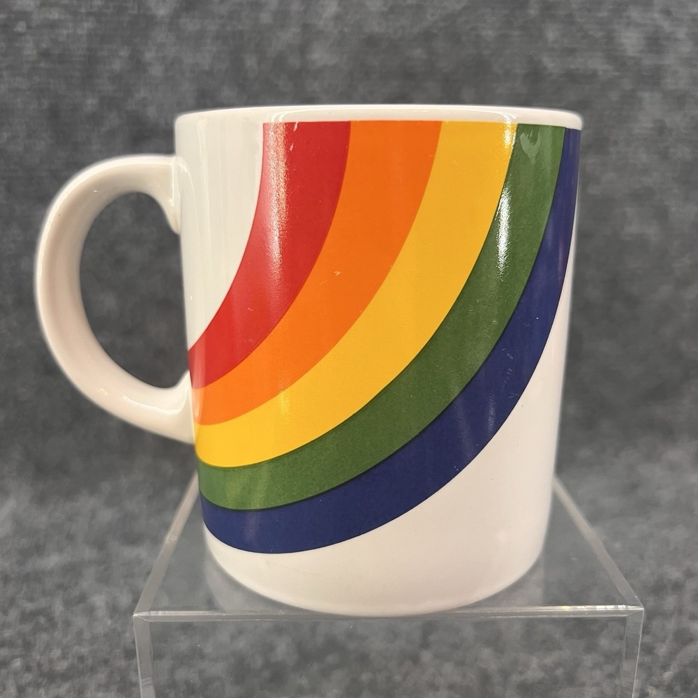 Vtg 80s FTDA Rainbow Coffee Mug Retro Ceramic Made in Korea Pride Stranger Thing